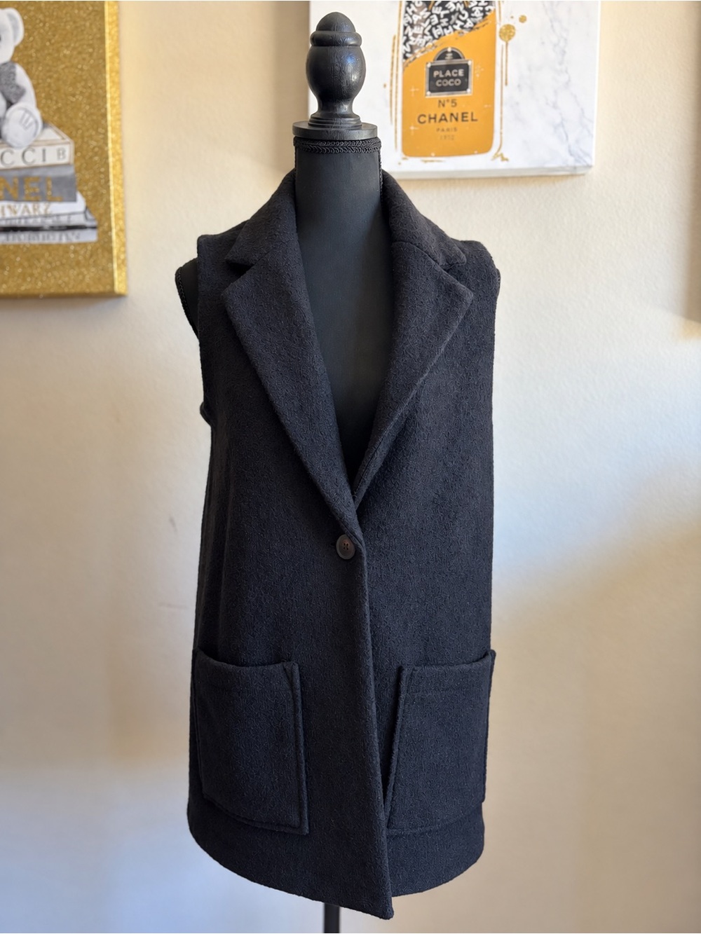 Tahari Black Wool Blend Longline Vest Blazer XS NWT
